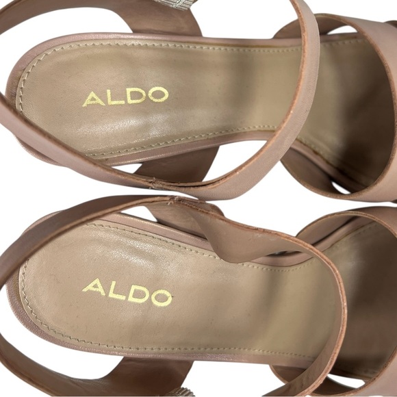 ALDO Caparosa Bone Leather Blush Pink Ankle Strap Block Heel Sandals Open Toe - Picture 5 of 13